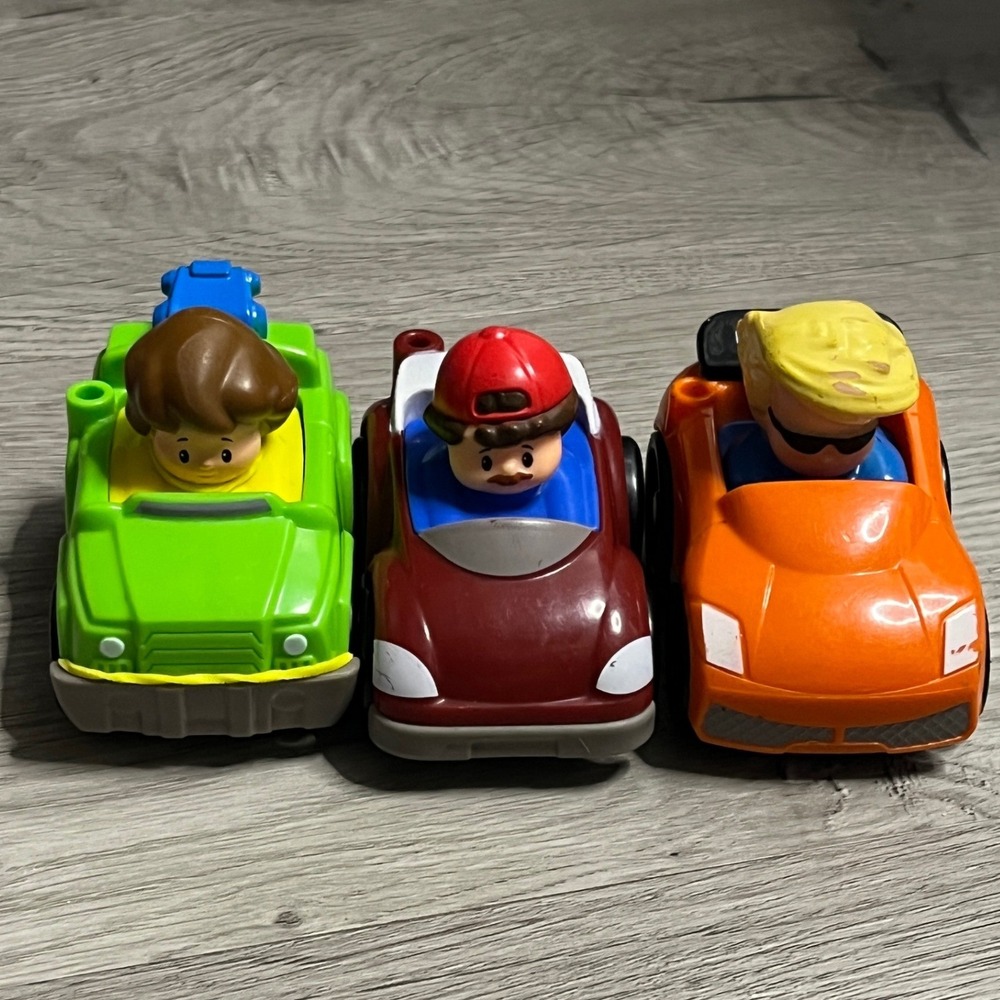 Fisher Price Little People Wheelies Vehicle Lot 3 Cars Green Maroon Orange DRH03